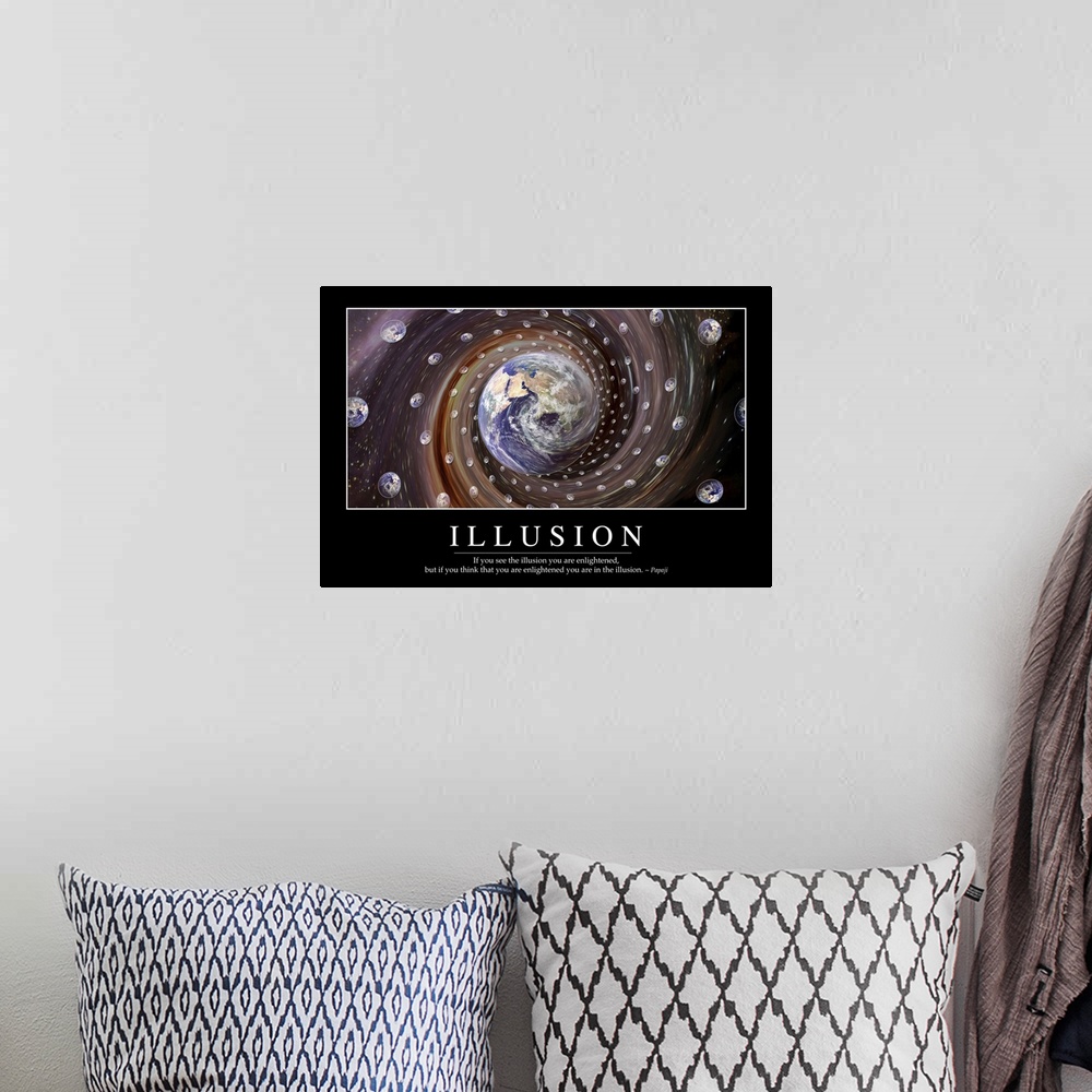 A bohemian room featuring Illusion: Inspirational Quote and Motivational Poster