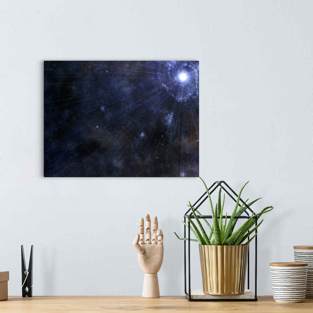A bohemian room featuring Illustration of a bright star in outer space