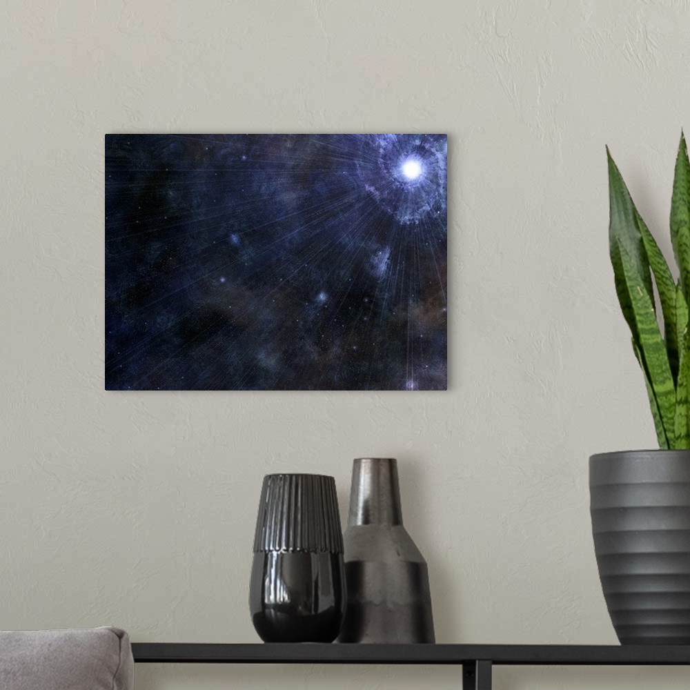 A modern room featuring Illustration of a bright star in outer space