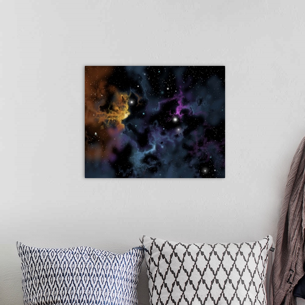 A bohemian room featuring Illustration of a gaseous nebula from which star formation may occur.
