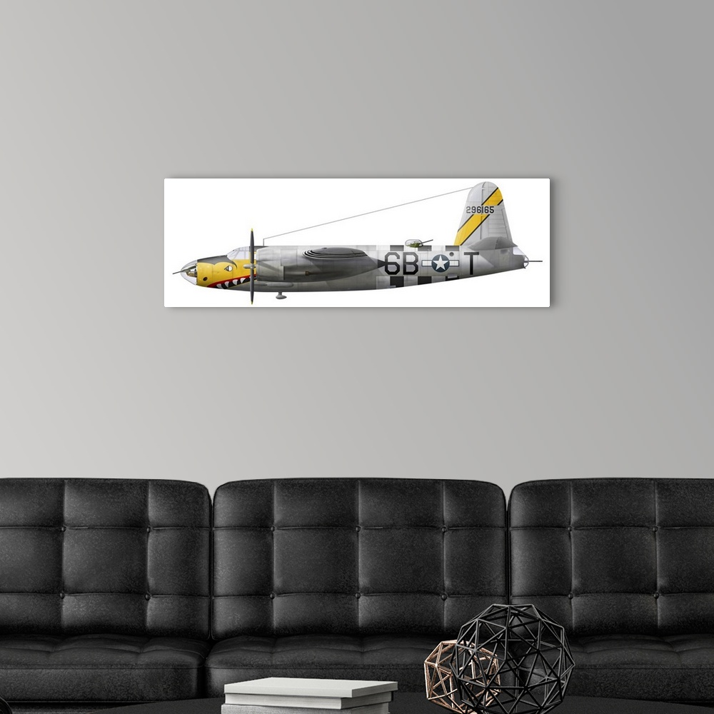 A modern room featuring Illustration of a Martin-B-26 Marauder.