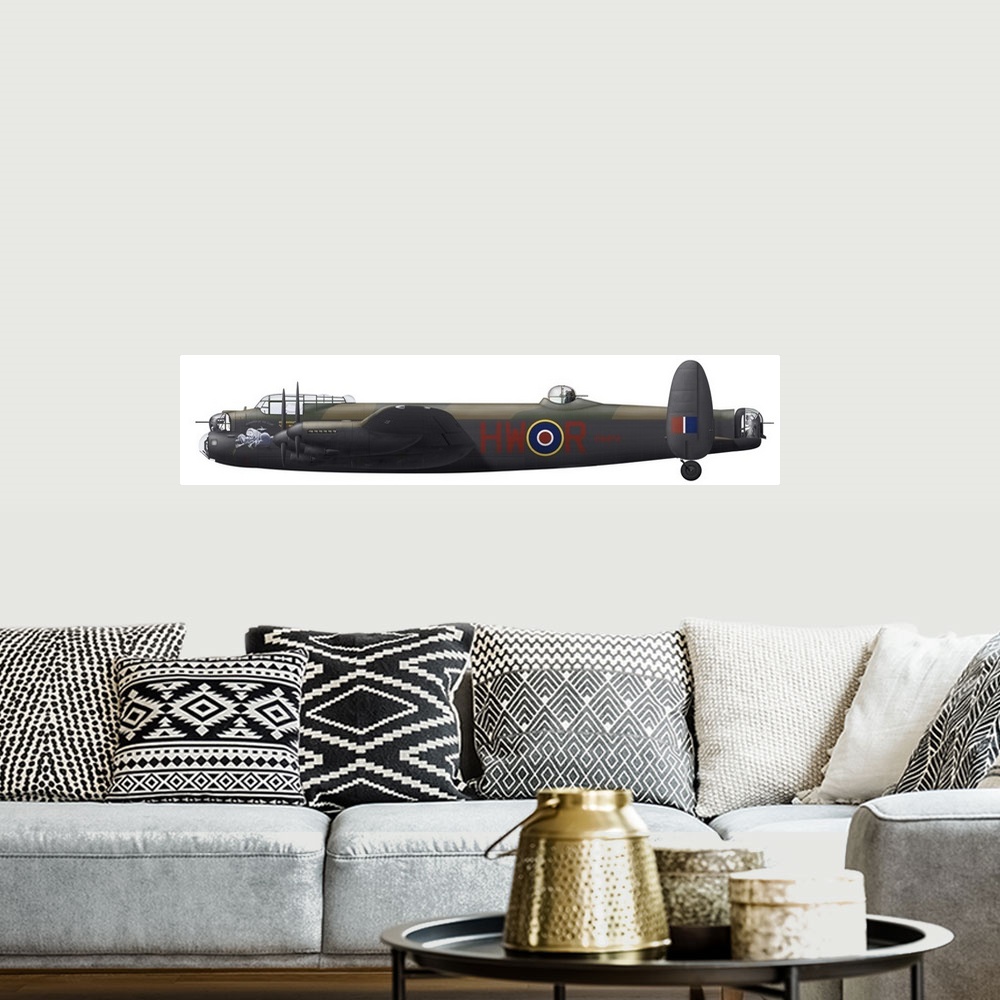 A bohemian room featuring Illustration of a World War II era Avro Lancaster bomber.