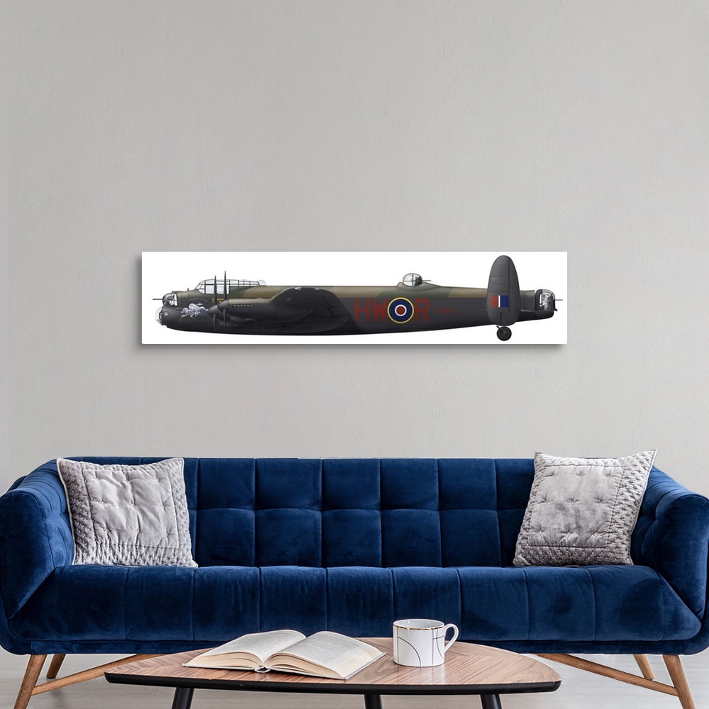 A modern room featuring Illustration of a World War II era Avro Lancaster bomber.