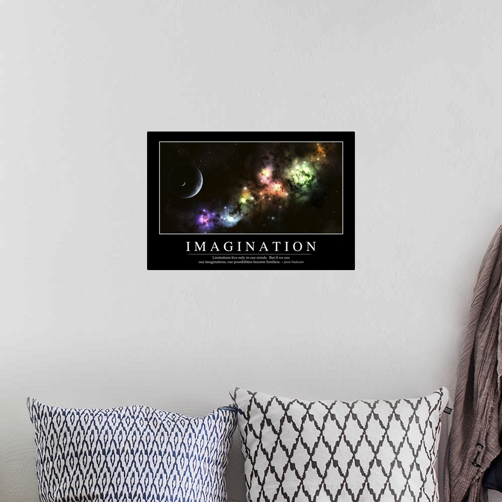 A bohemian room featuring Imagination: Inspirational Quote and Motivational Poster
