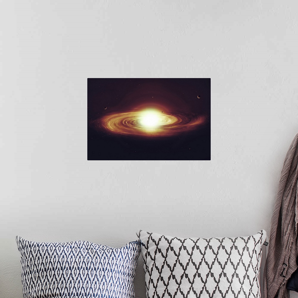 A bohemian room featuring Implosion of a Sun with visible solar system and planets.