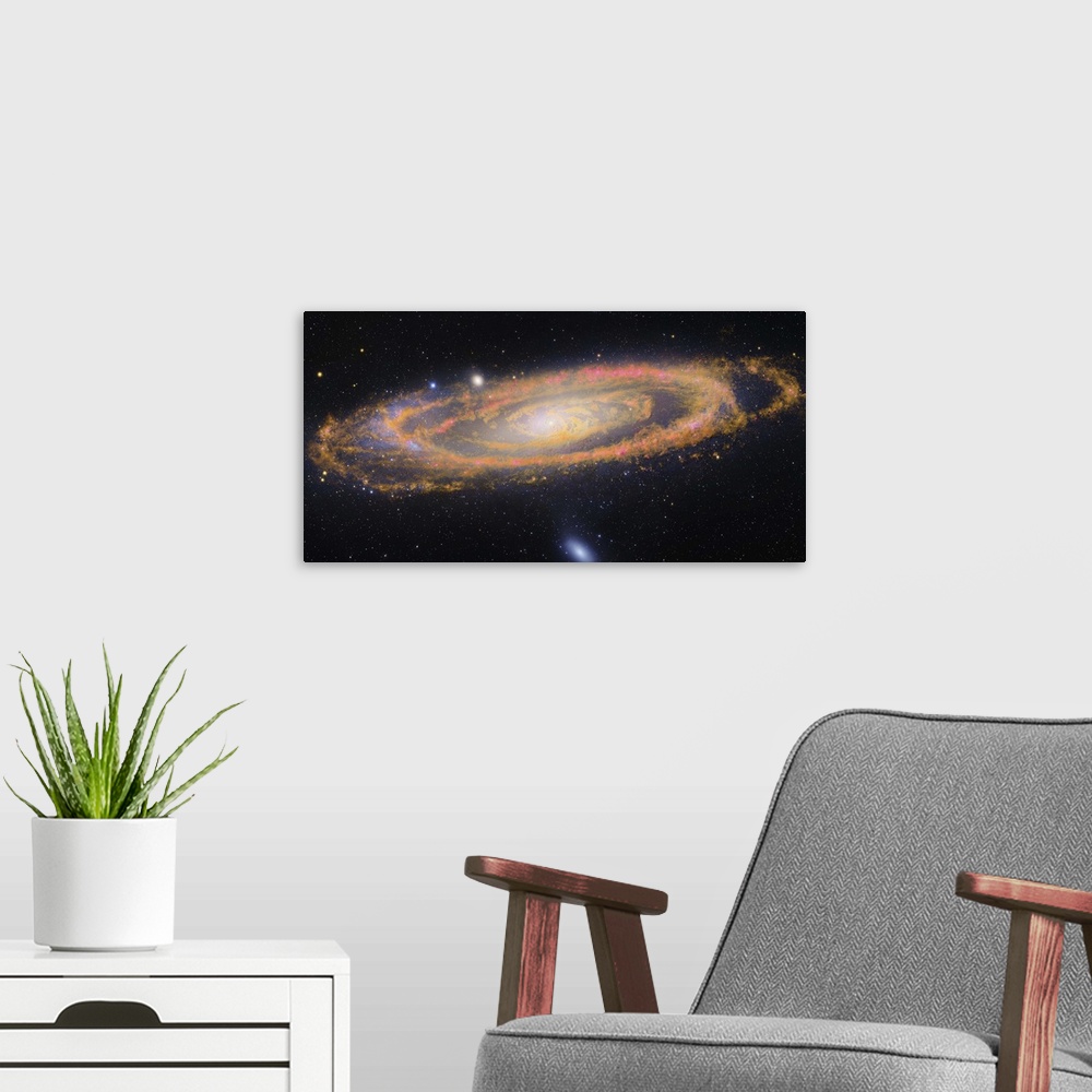 A modern room featuring Infrared image of the Andromeda Galaxy, also known as Messier 31 or NGC 224.