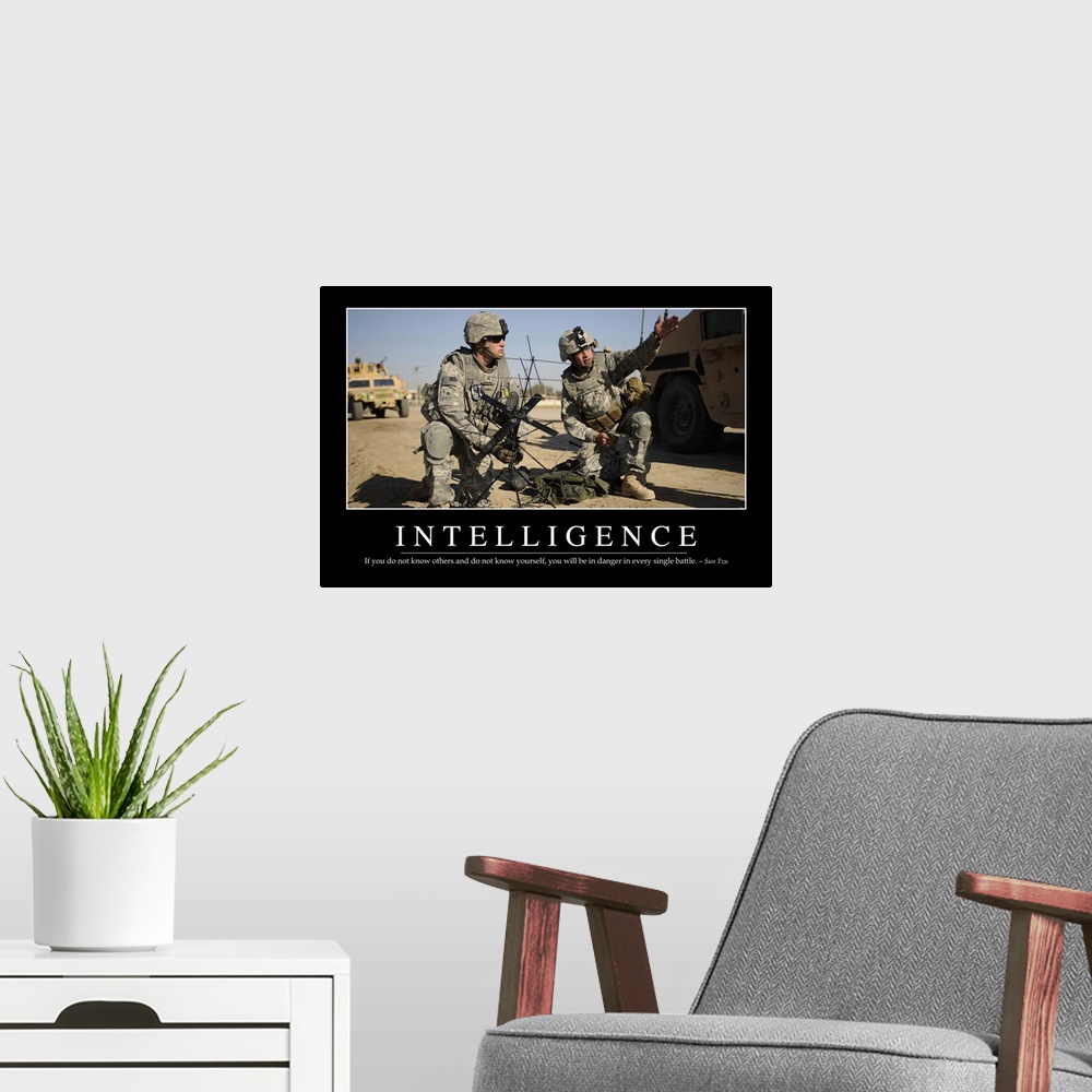 A modern room featuring Intelligence: Inspirational Quote and Motivational Poster