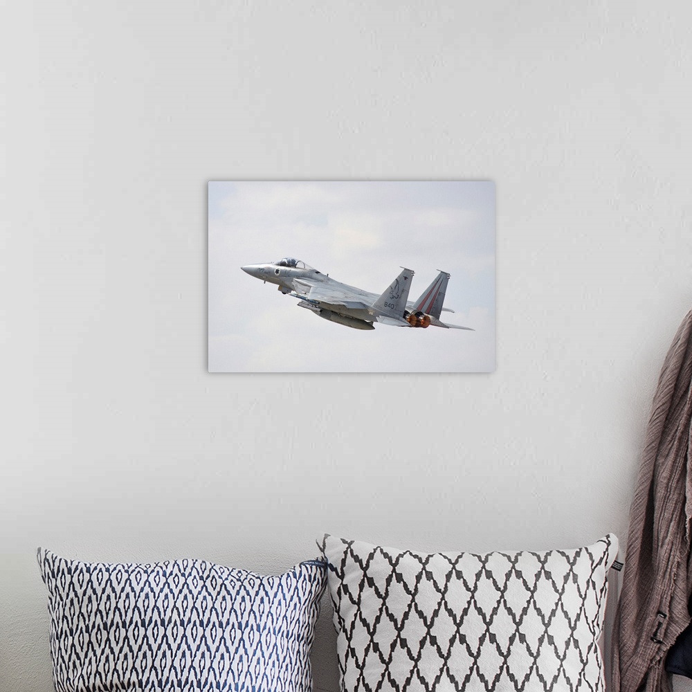 A bohemian room featuring Israeli Air Force F-15C Baz taking off from Ovda Air Base, Israel.