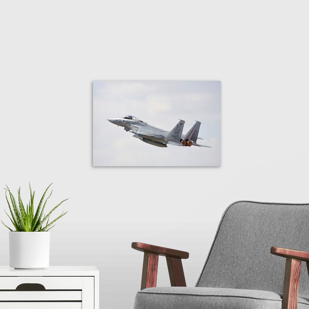 A modern room featuring Israeli Air Force F-15C Baz taking off from Ovda Air Base, Israel.