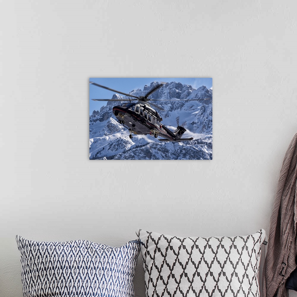 A bohemian room featuring Italian Arma dei Carabinieri new Agusta Westland AW-139 helicopter in service during the Cortina ...