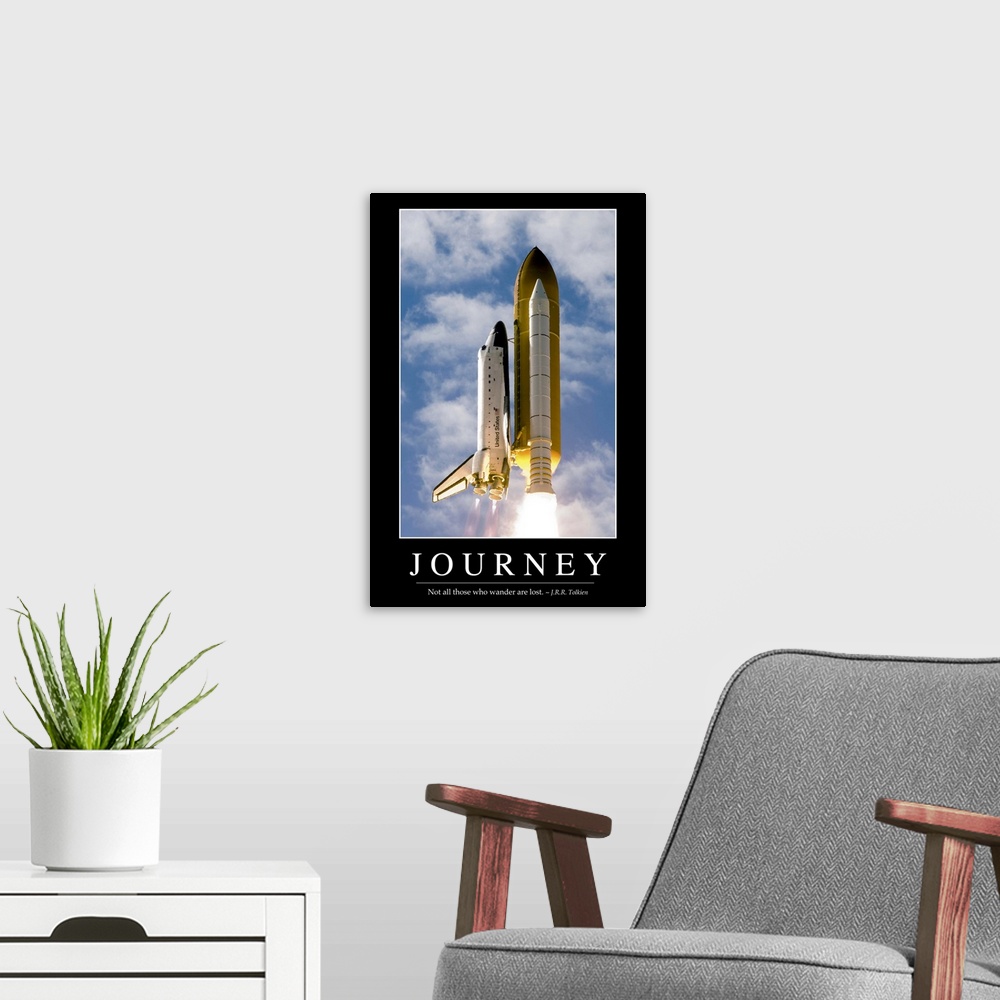 A modern room featuring Journey: Inspirational Quote and Motivational Poster