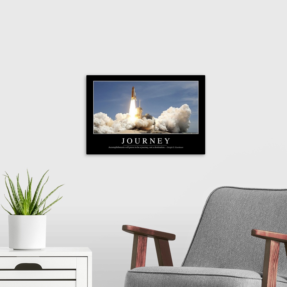 A modern room featuring Journey: Inspirational Quote and Motivational Poster