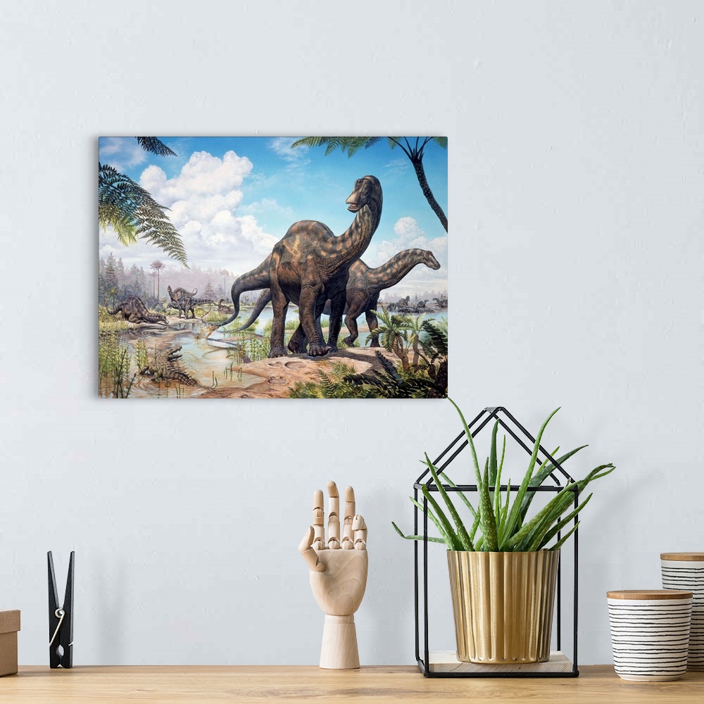 A bohemian room featuring Large Dicraeosaurus sauropods from the Late Cretaceous of Africa.