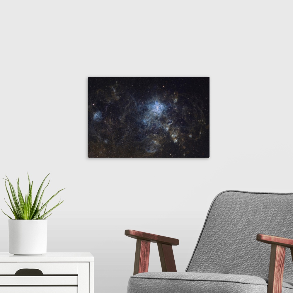 A modern room featuring Large Magellanic Cloud, With Tarantula Nebula Visible In Center
