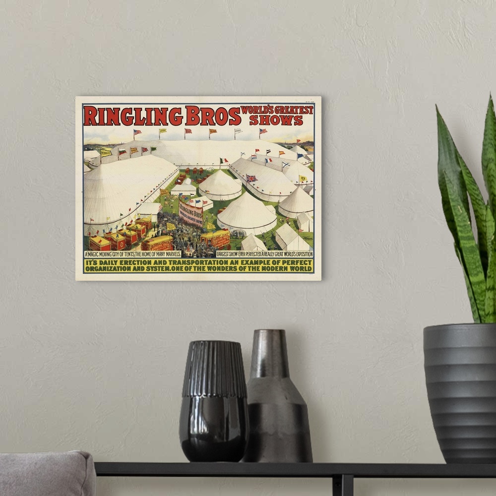 A modern room featuring Lithograph Poster Advertising The Ringling Bros Circus, 1913