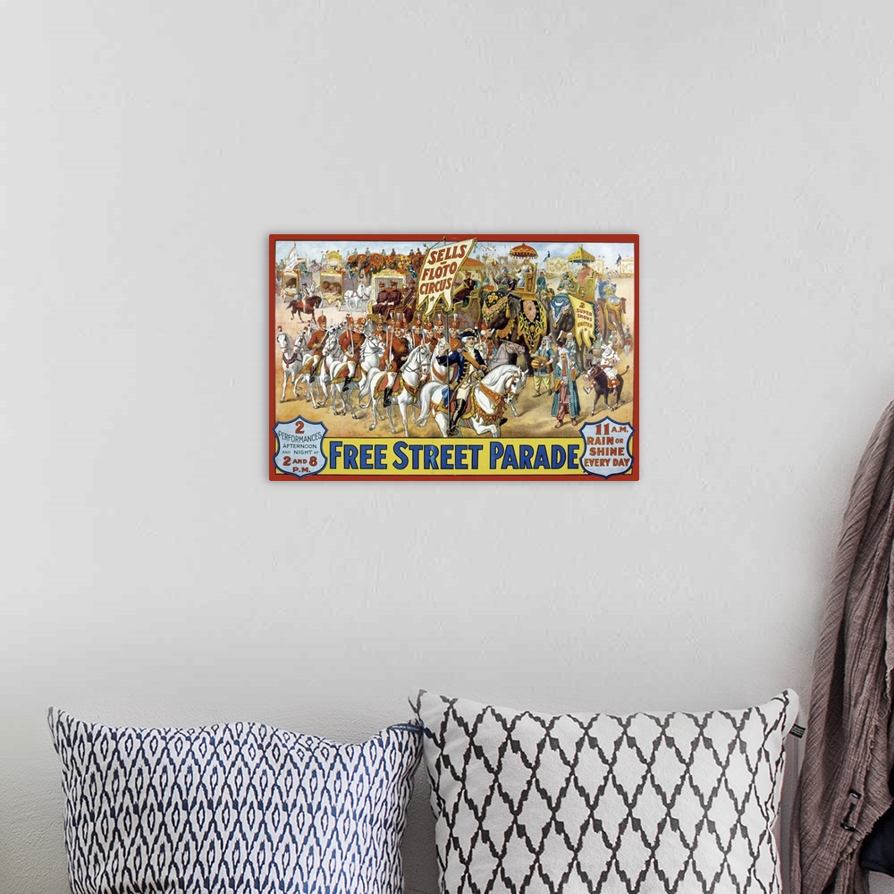A bohemian room featuring Lithograph Poster Advertising The Upcoming Street Parade Of The Sells-Floto Circus