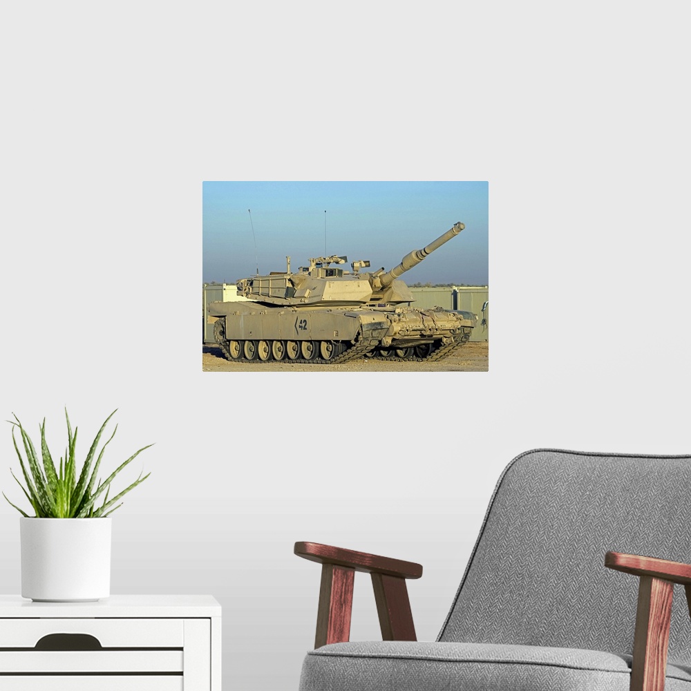 A modern room featuring M1 Abram tank at Camp Warhorse