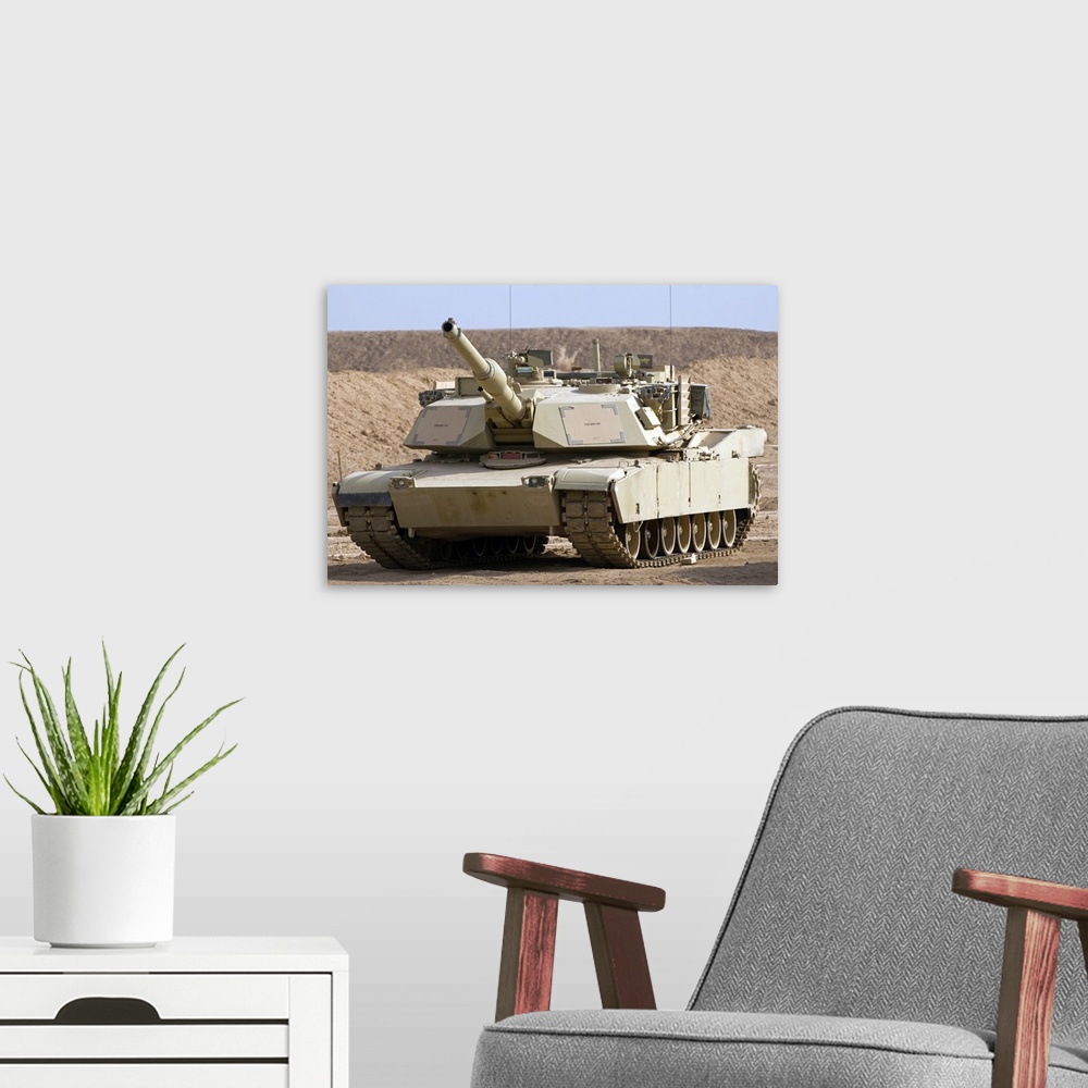 A modern room featuring M1 Abrams tank at Camp Warhorse