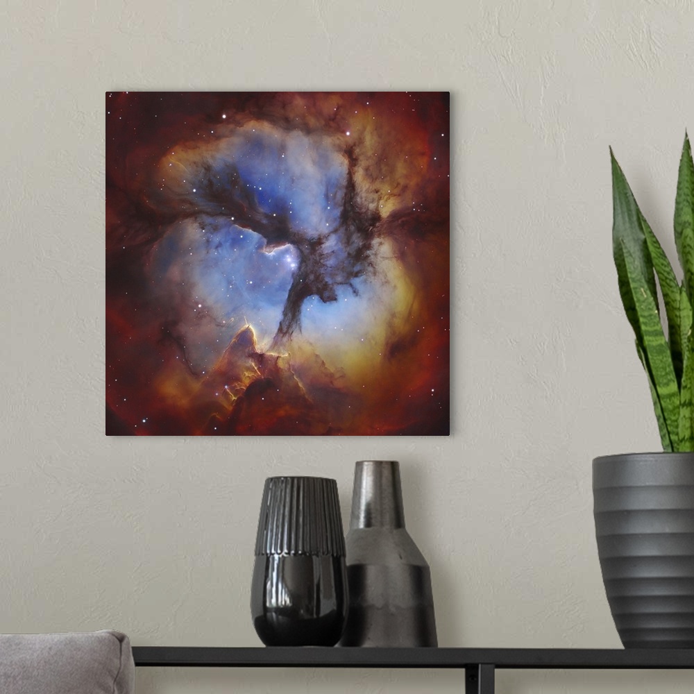 A modern room featuring M20, The Trifid Nebula in Sagittarius.