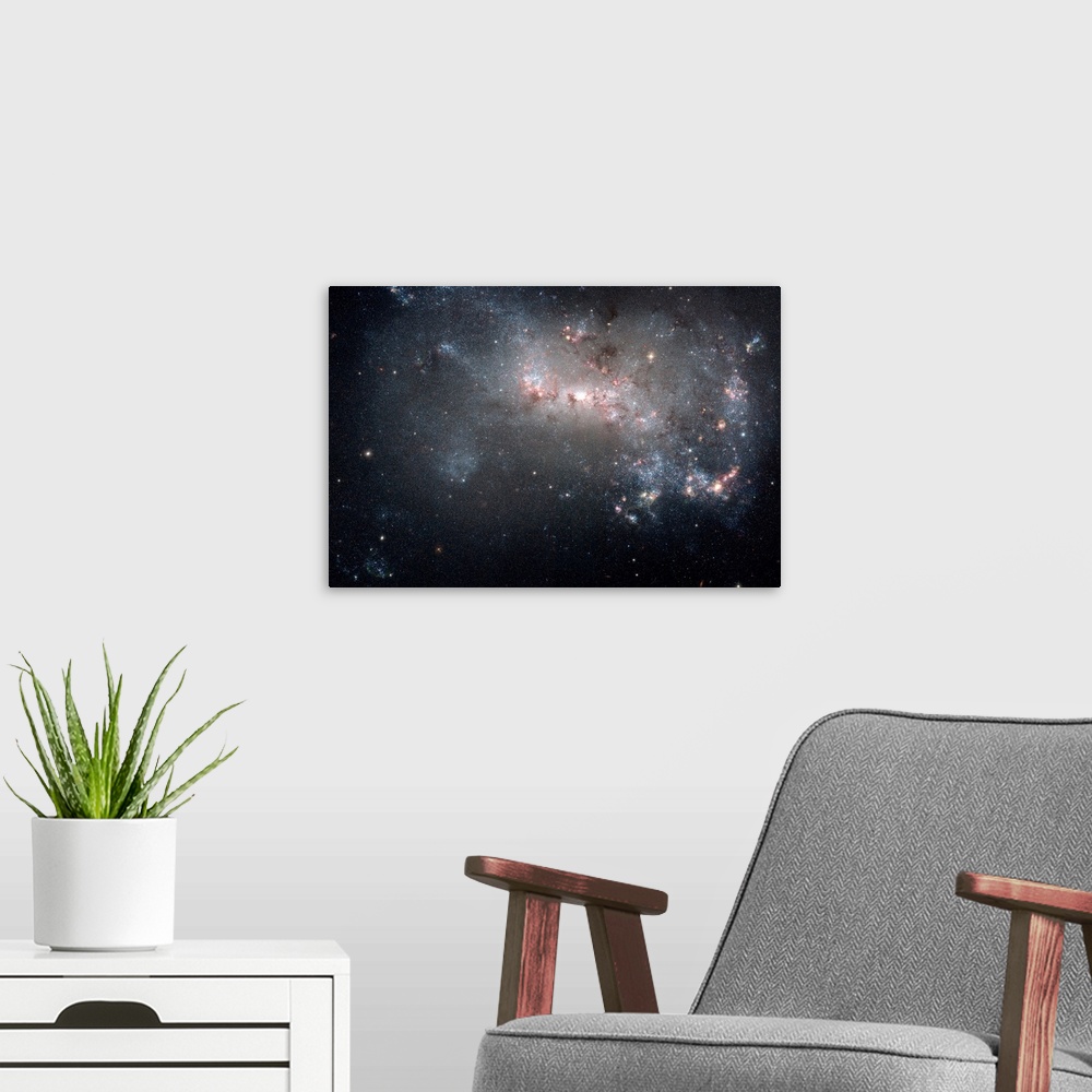 A modern room featuring Magellanic dwarf irregular galaxy NGC 4449 in the constellation Canes Venatici
