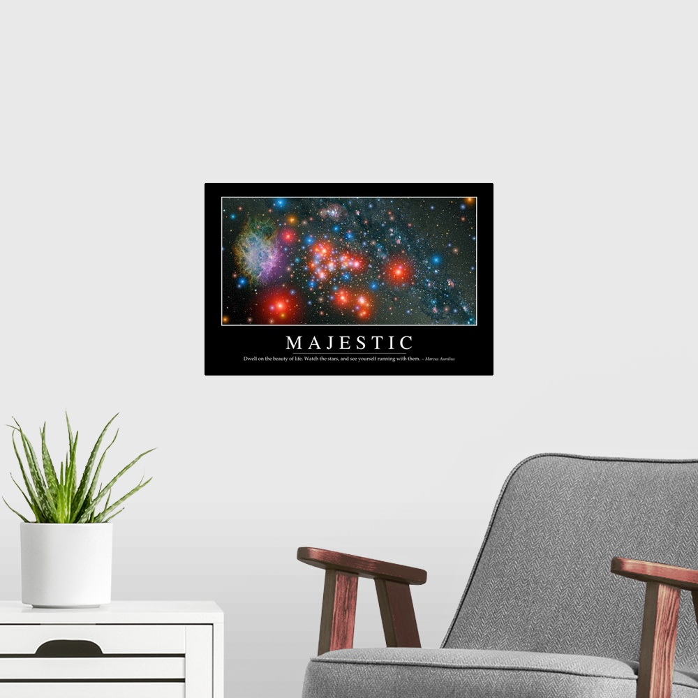 A modern room featuring Majestic: Inspirational Quote and Motivational Poster