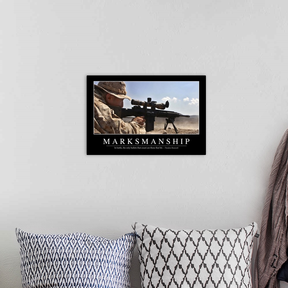 A bohemian room featuring Marksmanship: Inspirational Quote and Motivational Poster