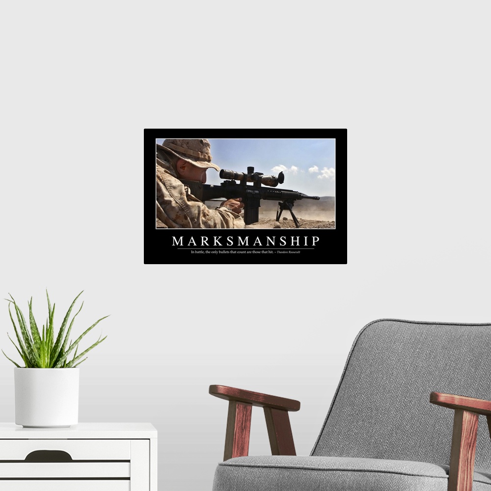 A modern room featuring Marksmanship: Inspirational Quote and Motivational Poster
