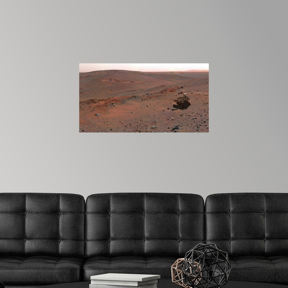 A modern room featuring Mars Exploration Rover Spirit on the flank of Husband Hill