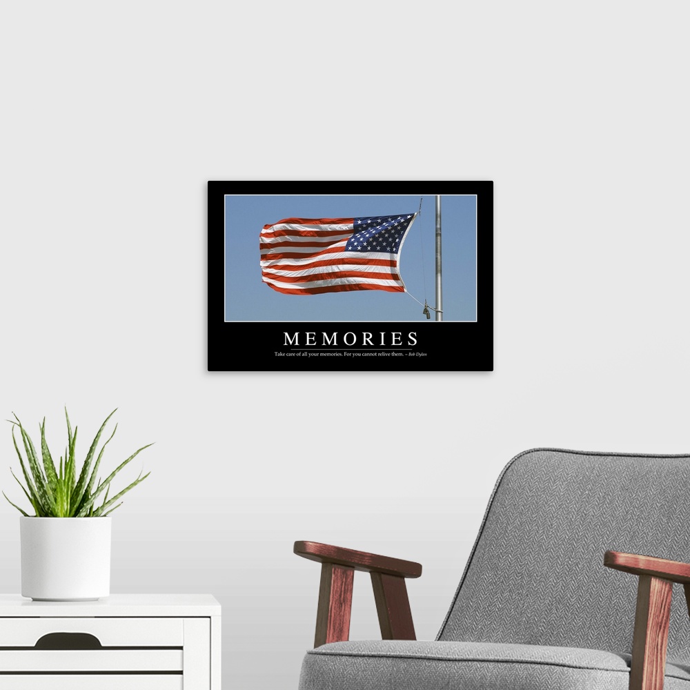 A modern room featuring Memories: Inspirational Quote and Motivational Poster