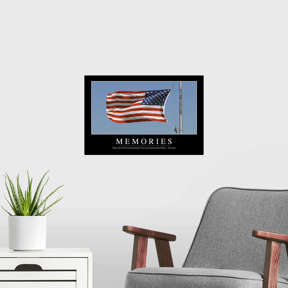 A modern room featuring Memories: Inspirational Quote and Motivational Poster