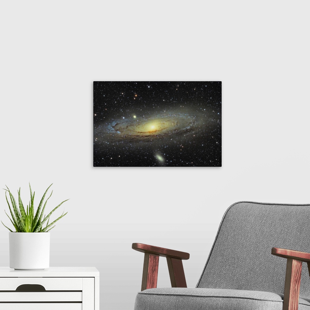 A modern room featuring Messier 31, The Andromeda Galaxy