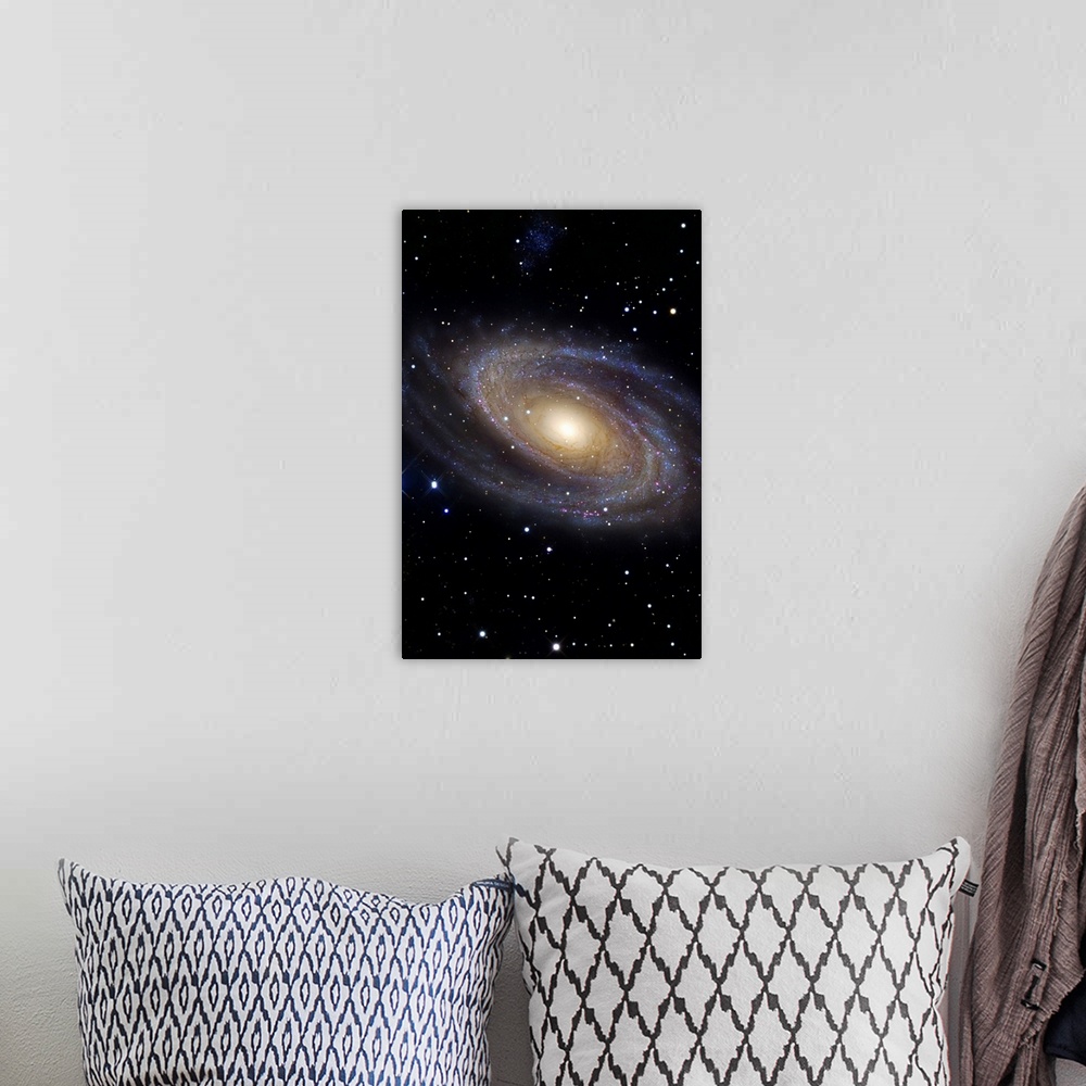 A bohemian room featuring Messier 81 a spiral galaxy in the constellation Ursa Major