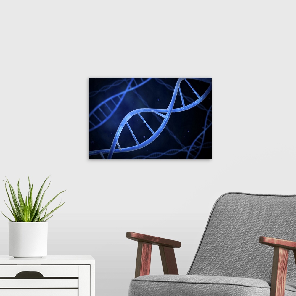 A modern room featuring Microscopic view of DNA.
