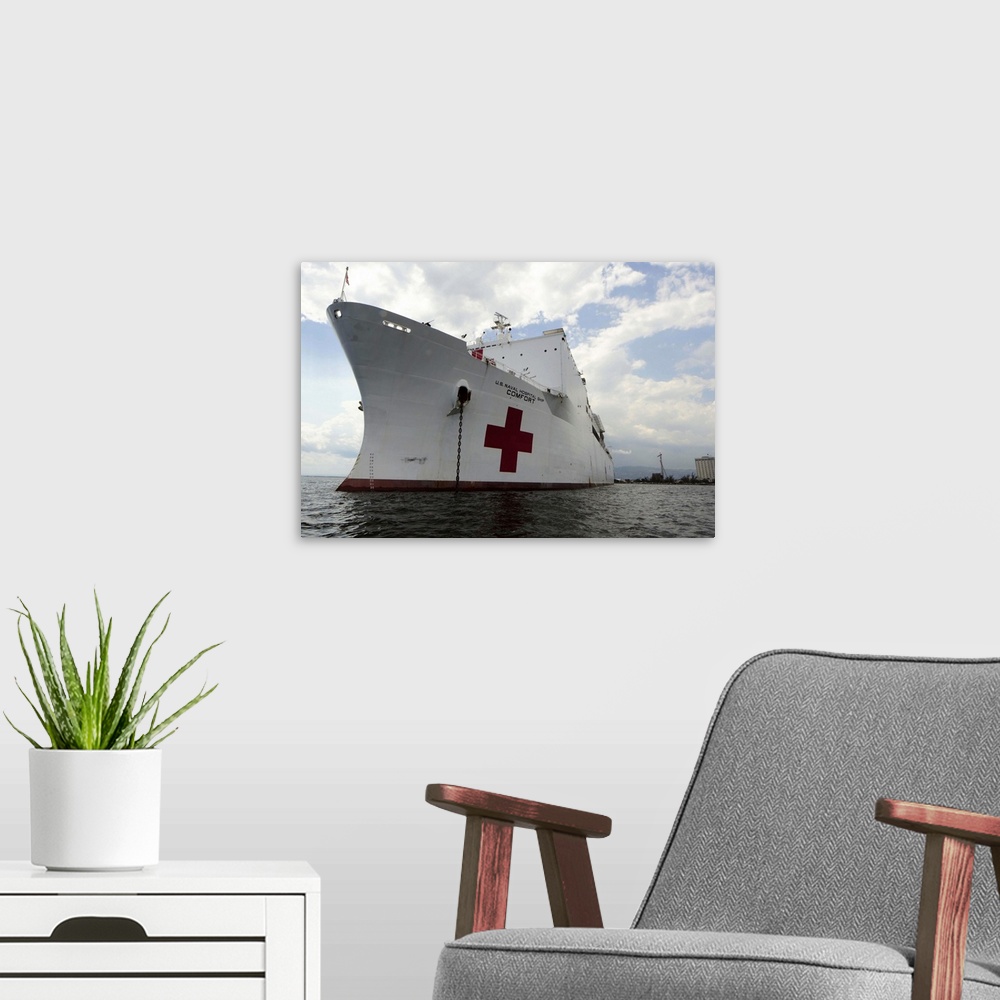 A modern room featuring April 13, 2011 - The Military Sealift Command hospital ship USNS Comfort (T-AH 20) is conducting ...