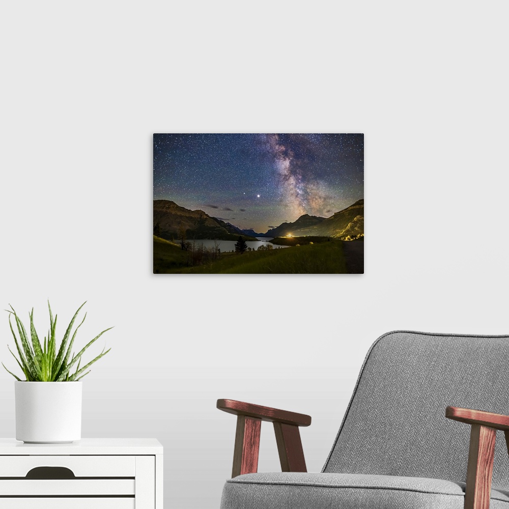 A modern room featuring July 13-14, 2020 - The galactic core area of the Milky Way over Waterton Lakes National Park, Alb...