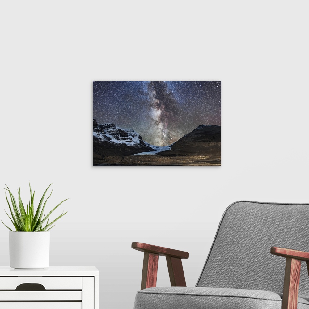 A modern room featuring September 14, 2014 - The Milky Way over Athabasca Glacier at the Columbia Icefields in Jasper Nat...