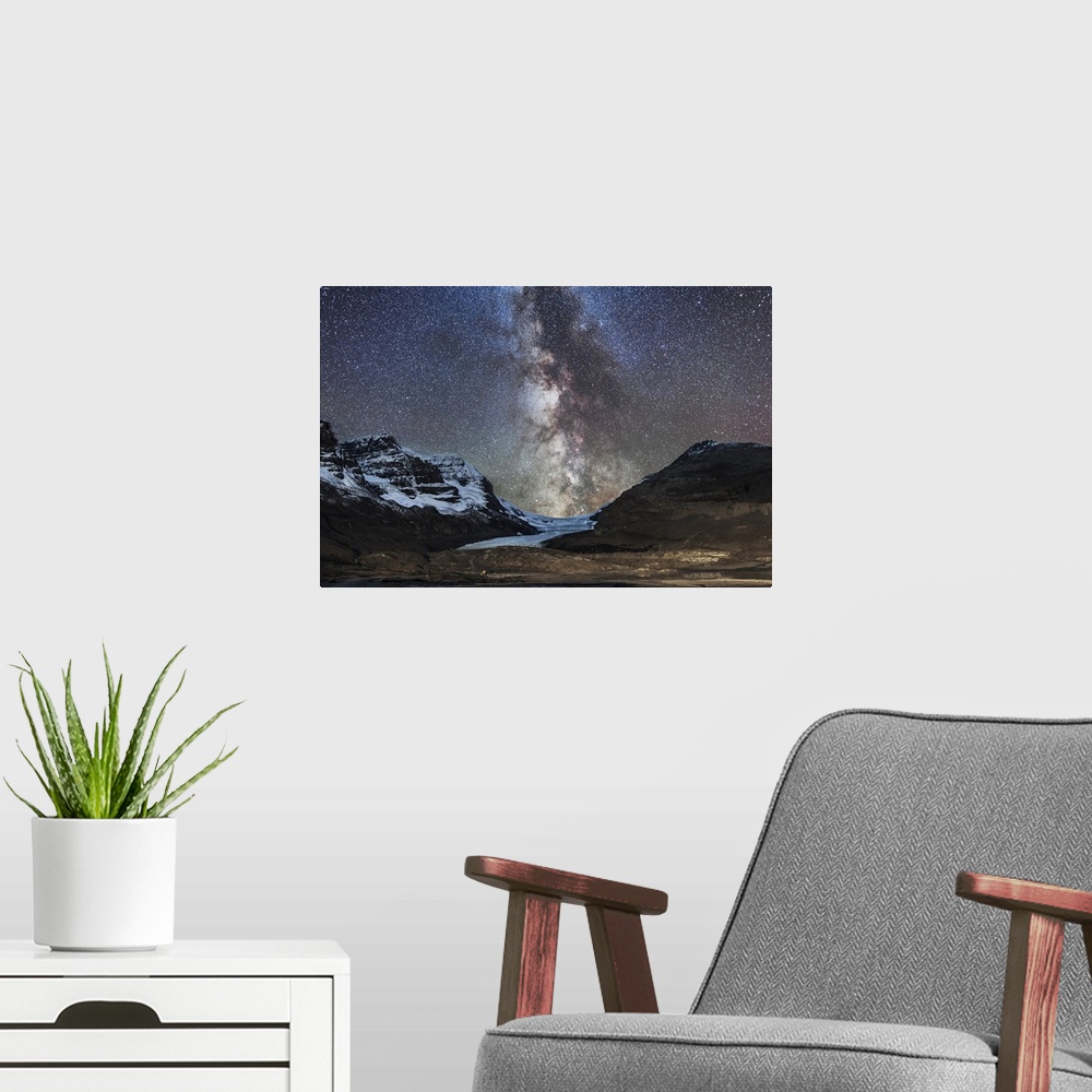 A modern room featuring September 14, 2014 - The Milky Way over Athabasca Glacier at the Columbia Icefields in Jasper Nat...