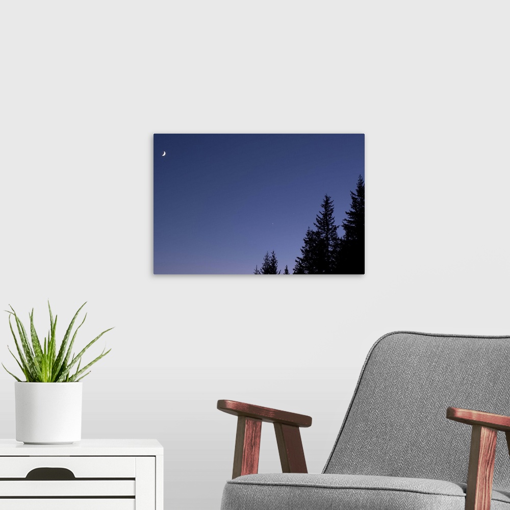 A modern room featuring Moon Venus and Jupiter Conjunction