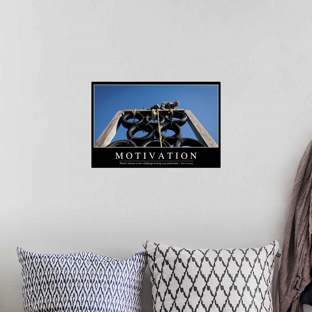 A bohemian room featuring Motivation: Inspirational Quote and Motivational Poster
