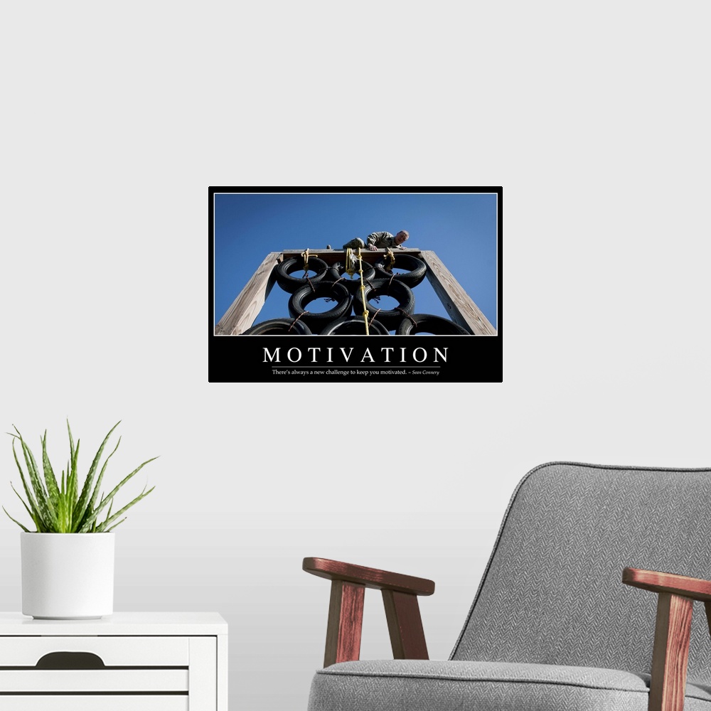 A modern room featuring Motivation: Inspirational Quote and Motivational Poster