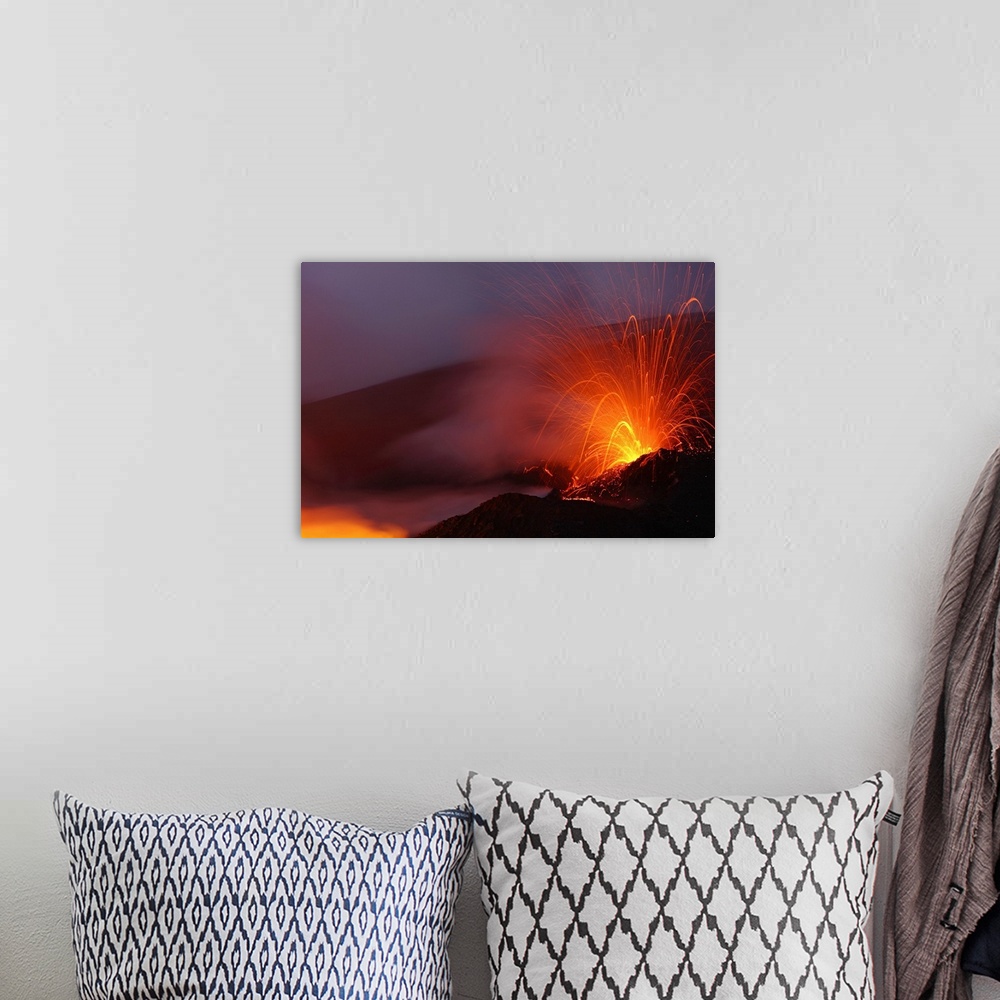 A bohemian room featuring Mount Etna eruption Sicily Italy