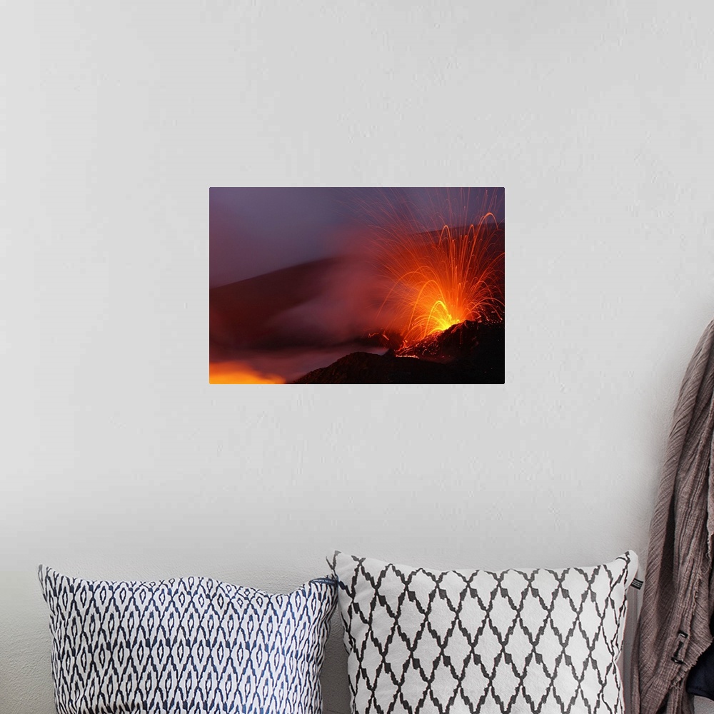 A bohemian room featuring Mount Etna eruption Sicily Italy