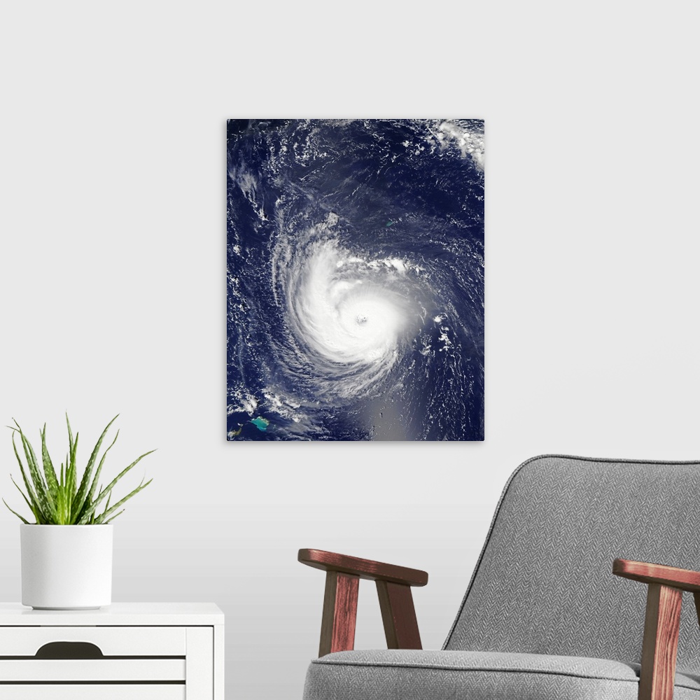 A modern room featuring Natural-color image of Hurricane Florence in the Atlantic Ocean.