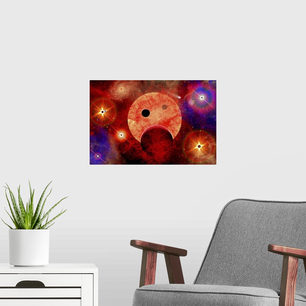 A modern room featuring New star formation in a vast gaseous nebula.