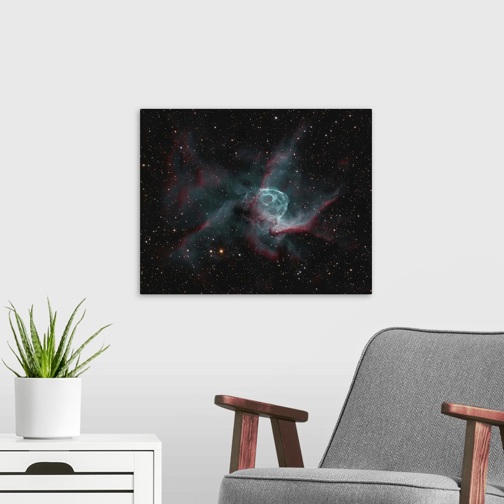 A modern room featuring NGC 2359, Thor's Helmet.