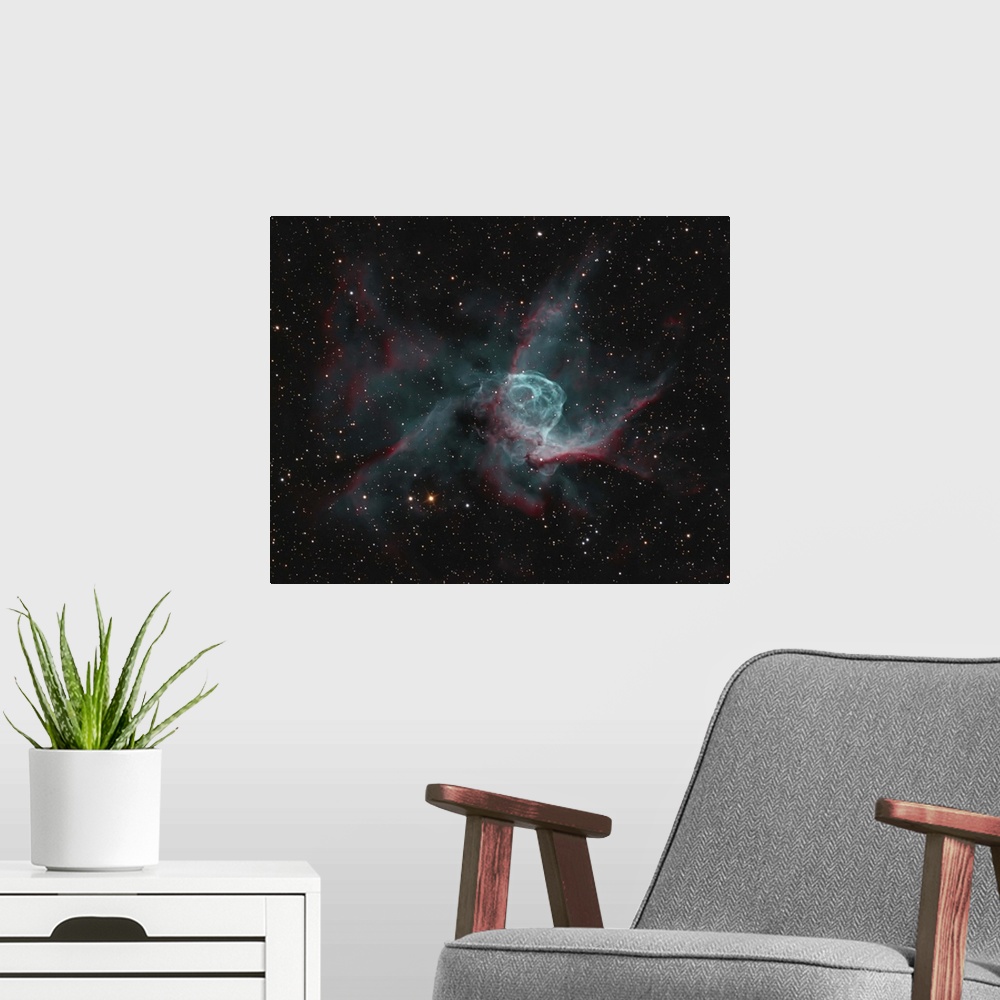 A modern room featuring NGC 2359, Thor's Helmet.