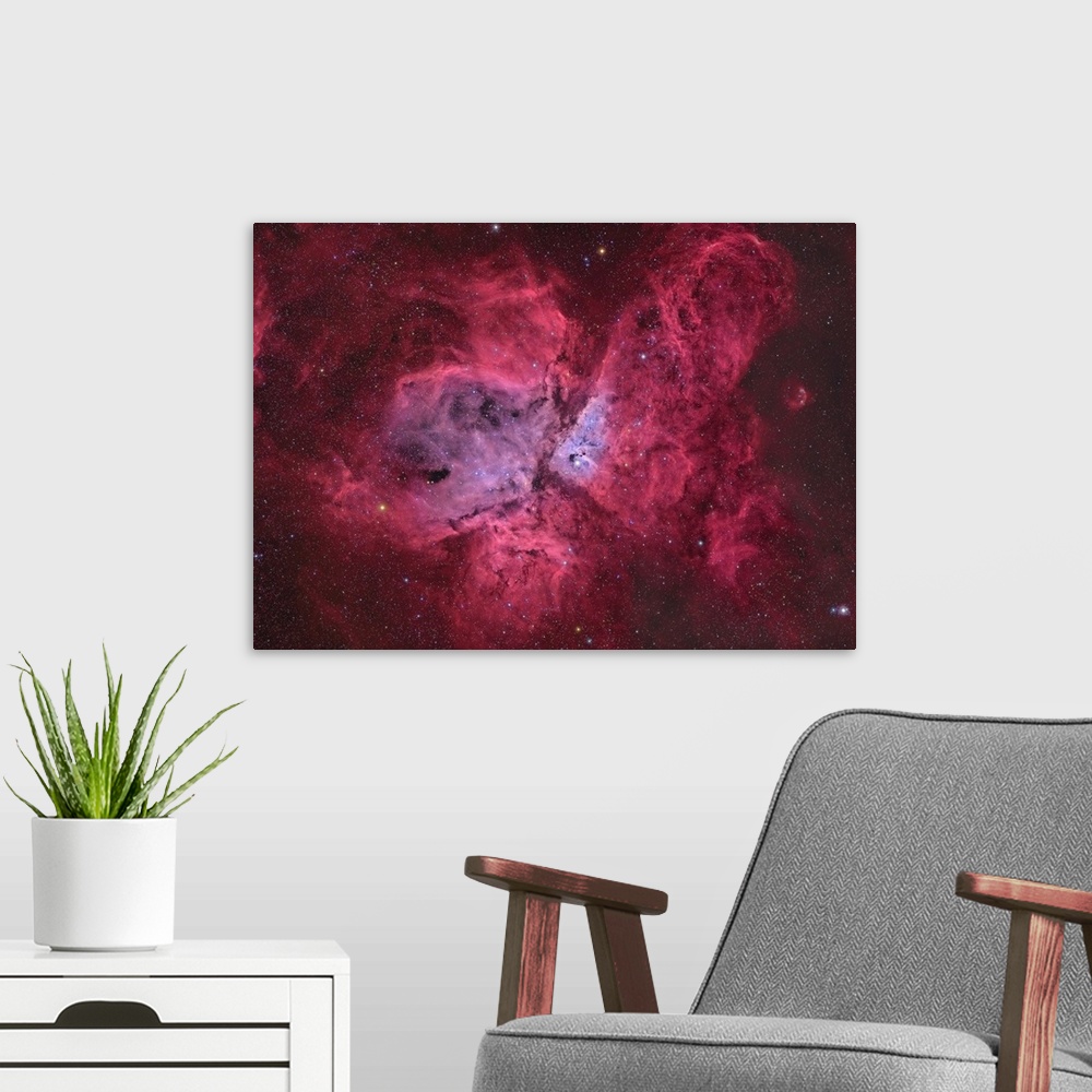 A modern room featuring NGC 3372, The Eta Carinae Nebula.