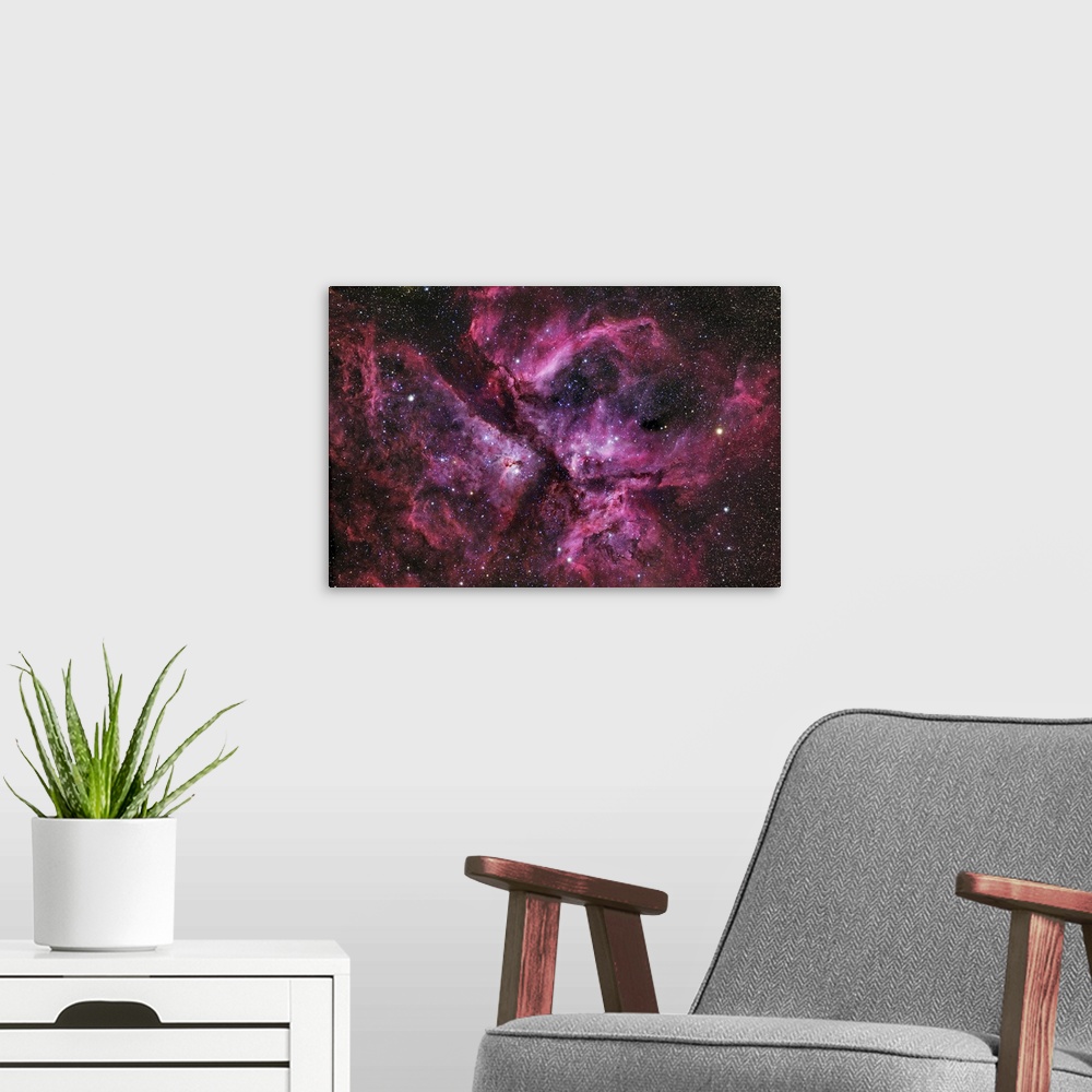A modern room featuring NGC 3372, The Eta Carinae Nebula