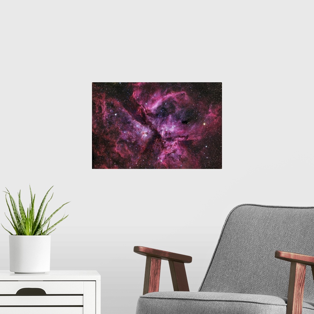 A modern room featuring NGC 3372, The Eta Carinae Nebula
