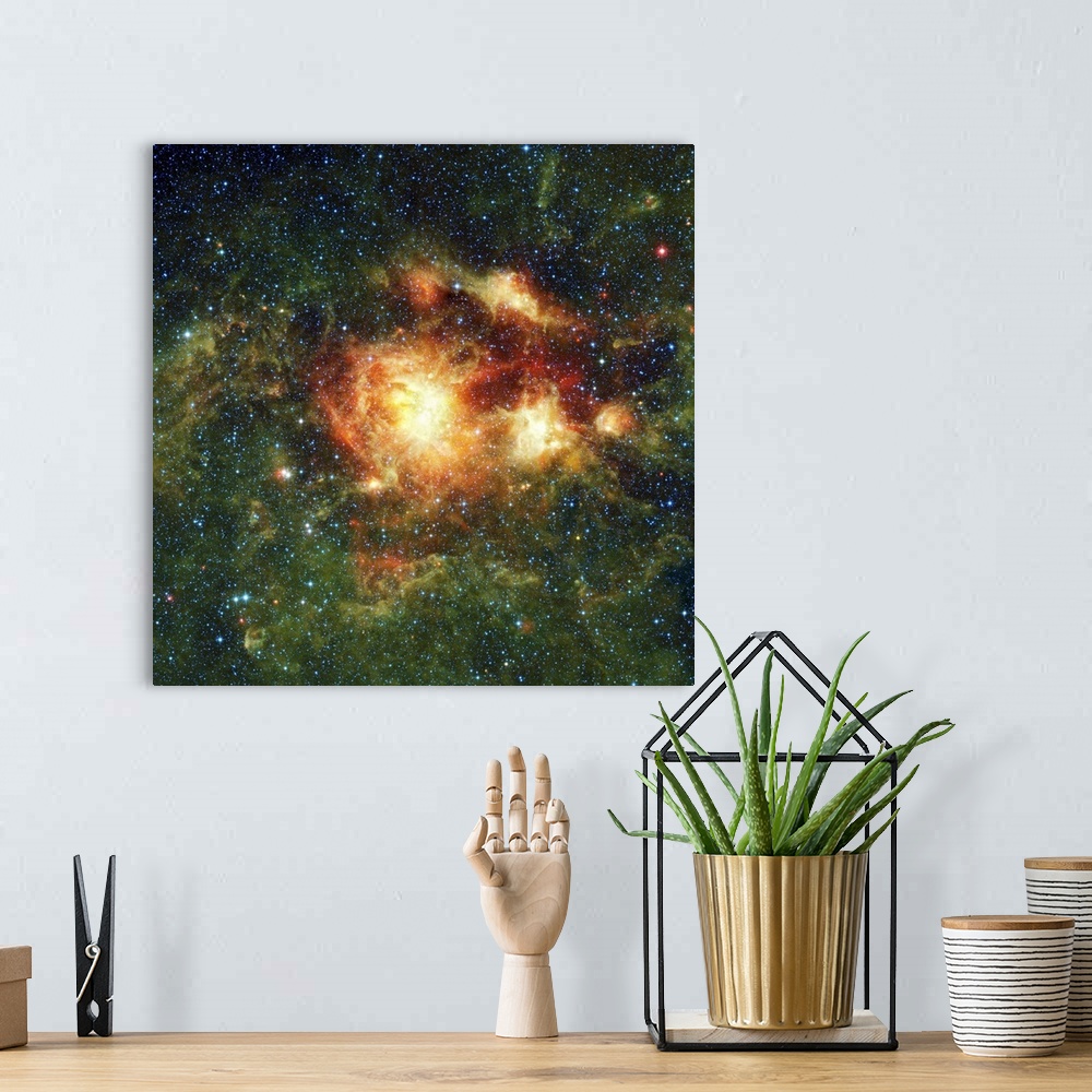 A bohemian room featuring Square, oversized wall hanging of the NGC 3603 star cluster in the spiral arm of the Milky Way, g...